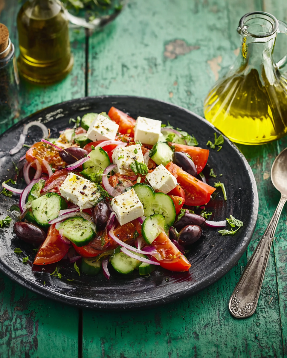 Grekisk sallad med fetaost, gurka och tomater