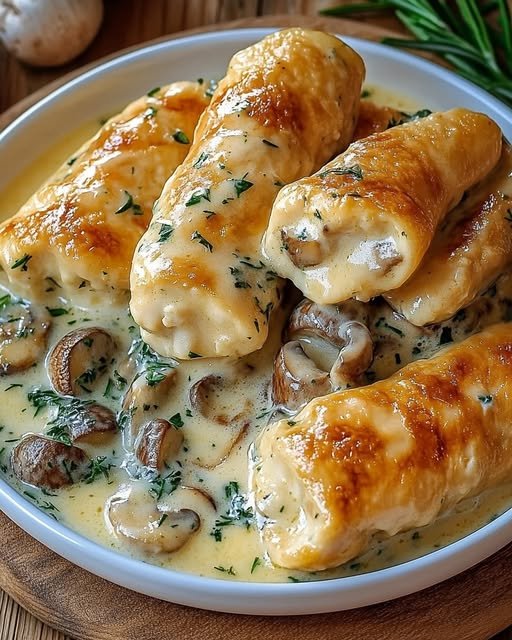 Kycklingrullader i krämig svampsås