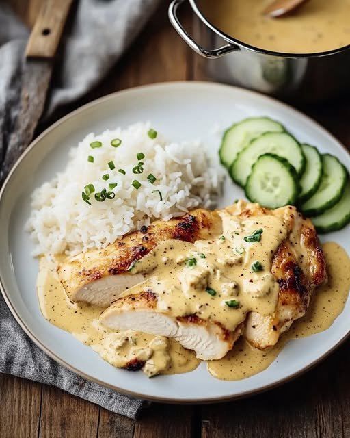 Kyckling med krämig pepparsås och ris