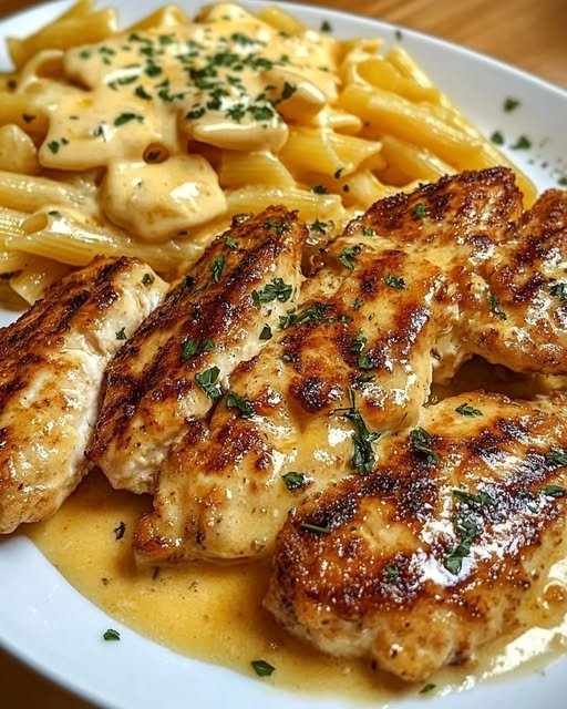 Krämig vitlökskyckling med pasta