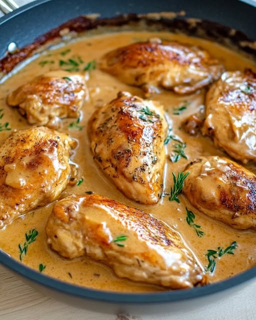 Krämig vitlökskyckling i panna