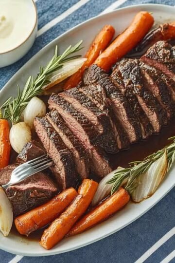 Långkokt köttstek med morötter