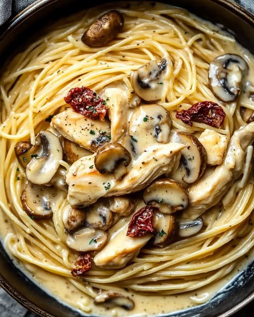 Kramig kycklingpasta med svamp och soltorkade tomater 1